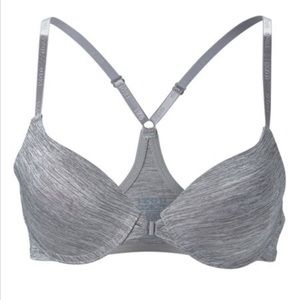 NWOT Gray Marled Front-Clasp Racerback Bra